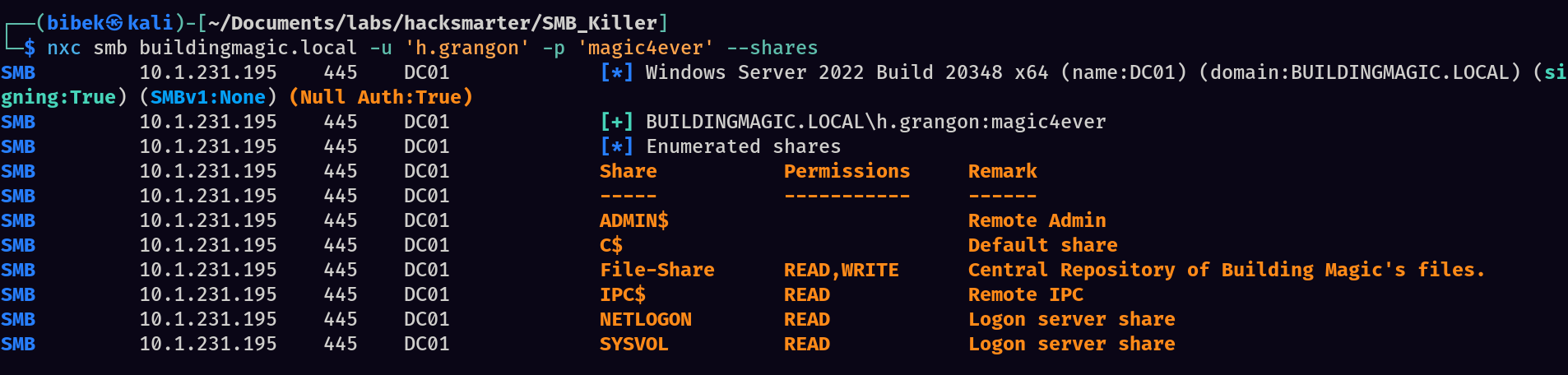 h.grangon SMB access
